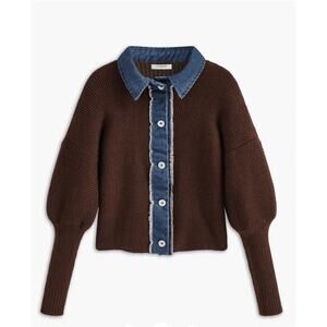 Commense Panel Breasted Stretch Lapel Knit Top Sz L